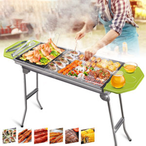 Stainless Steel Outdoor BBQ Charcoal Grill Folding Portable Durable Non-slip BBQ Installation-free Multi-purpose Grill