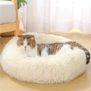 Fluffy Dog Bed for Dogs and Cats, Original Calming Donut Dog Bed, Washable Cozy Dog Bed with Extra Soft Anti-Slip Bottom, Self Warming