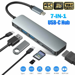 Compatible with Apple, 7 in 1 Aluminum Multiport USB C Hub Type C To USB 4K HDMI Compatible Adapter Converter Docking Station For Macbook