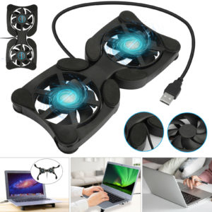 Dual USB Cooling Fan Pad Foldable Slim Cooler Stand for Laptop PC Notebook Laptop Support Dual Cooling Fan Notebook Foldable USB Rack Holder Black