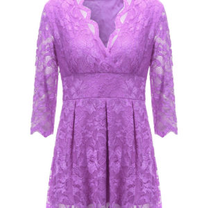 Sexy Women Lace Embossing V-Neck Pure Color Half Sleeve Blouse