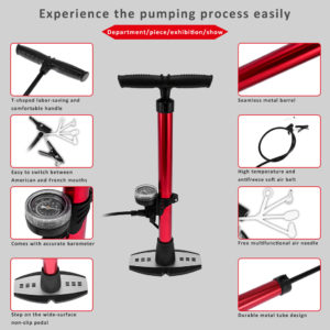 Bike Pump  Bicycle Tire Air Pump With Gauge & Smart Valve Head 160 Psi