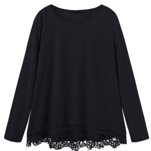 Women Lace Patchwork Solid Color T-Shirts Tops